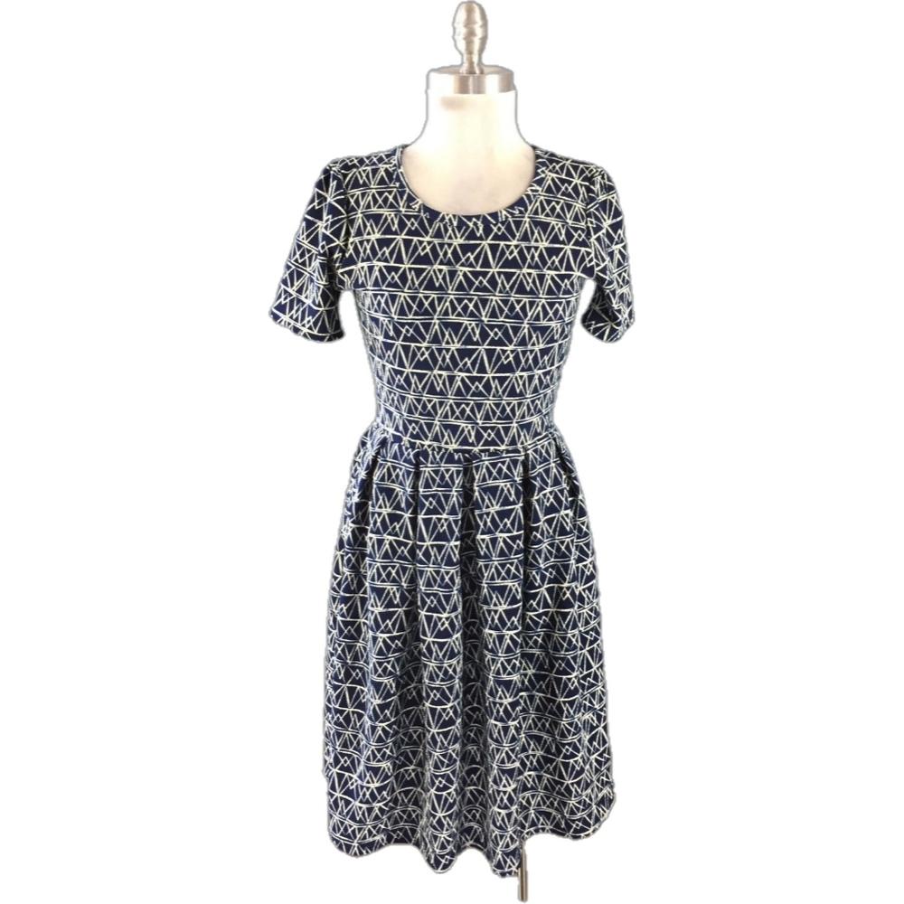 Navy and White Geometric Midi Dress